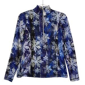 Sno Skins Micro Fiber Quarter Zip Neck Pullover Snowflake Pattern Blue White XS
